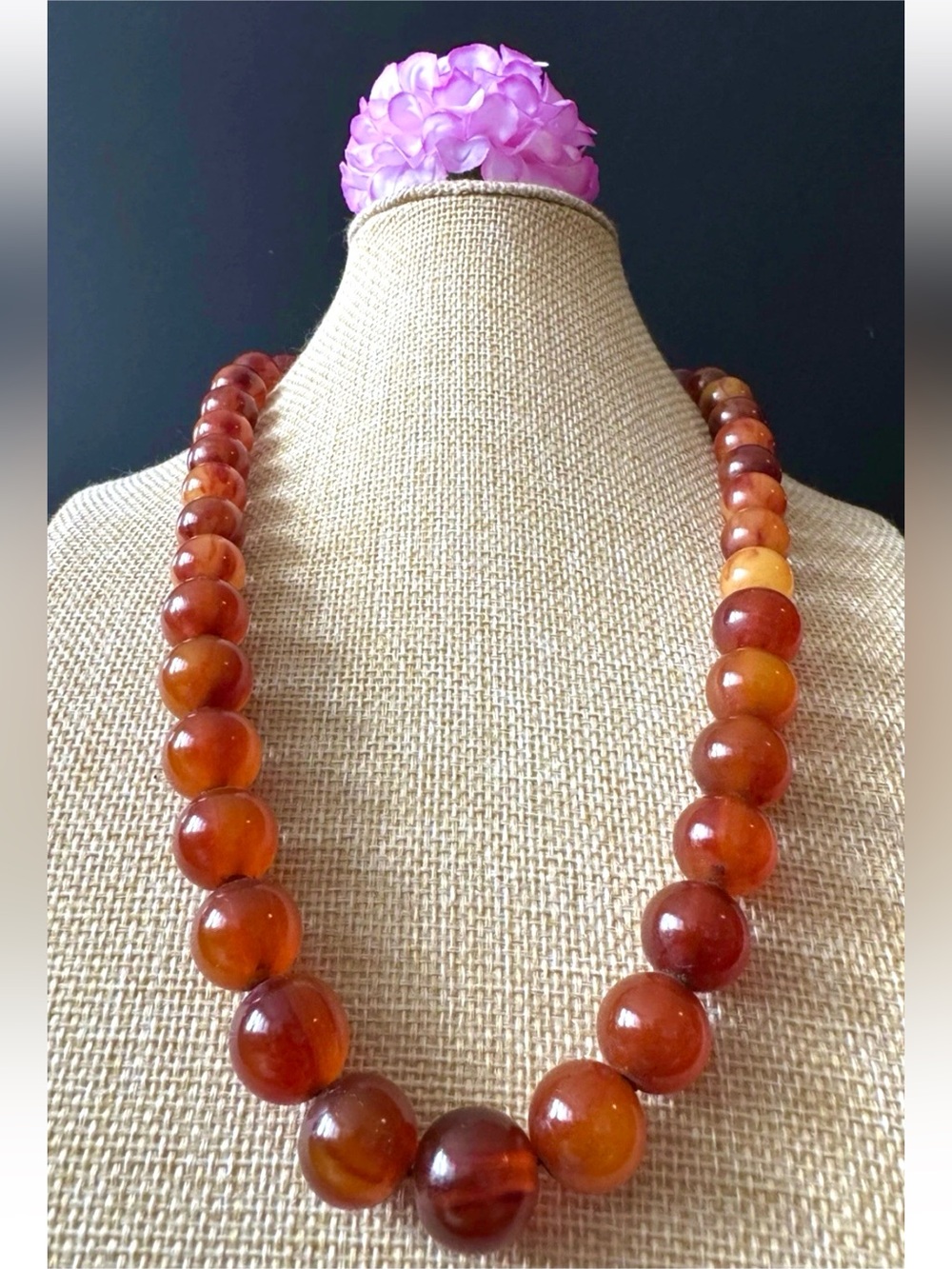 Vintage & Graduated Light Red Cherry Amber Bakelite Necklace 22.5”inch & 78grams